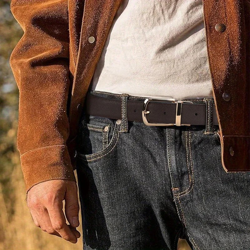 Ceinture homme réversible en cuir véritable avec boucle rotative en alliage, style décontracté et élégant