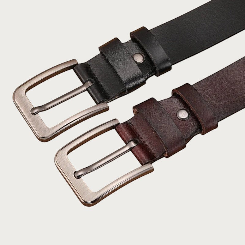 Ceintura ceintures pour hommes en cuir véritable avec boucle ardillon classique en métal, disponibles en noir et marron Image