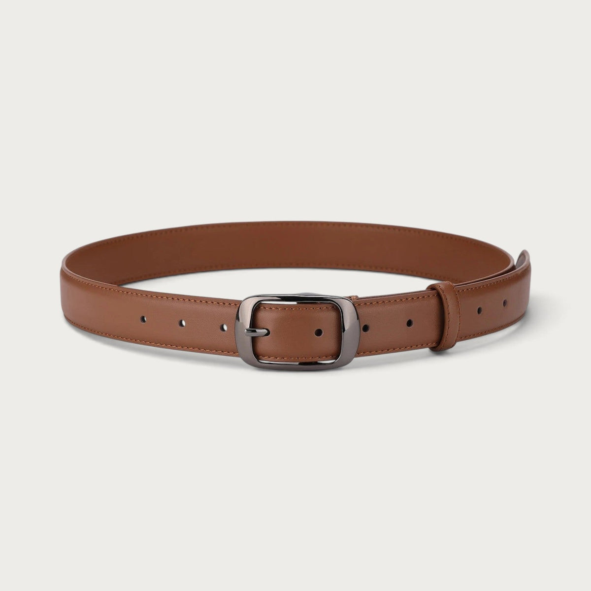 Ceinture femme Ceintura en cuir lisse marron avec une boucle ardillon argentée élégante