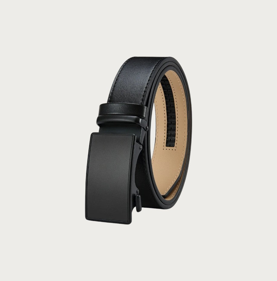 Ceinture homme Ceintura Arezzo en cuir lisse noir avec boucle automatique noire et doublure intérieure crème