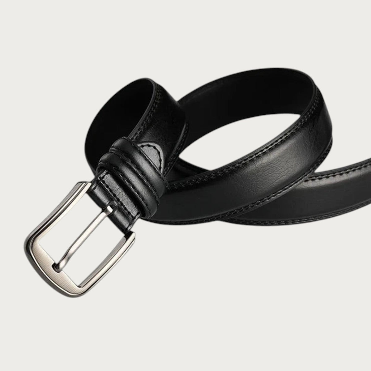 Ceinture Ceintura Savona pour homme en cuir lisse noir avec boucle ardillon en métal argenté