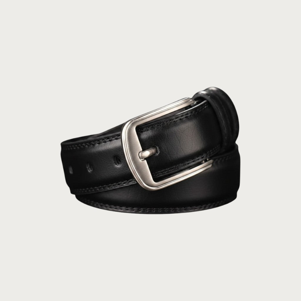 Ceinture Ceintura Savona noire en cuir lisse avec boucle ardillon en métal argenté pour homme