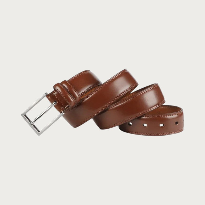 Ceinture homme Ceintura Brindisi en cuir marron avec boucle ardillon rectangulaire en métal argenté