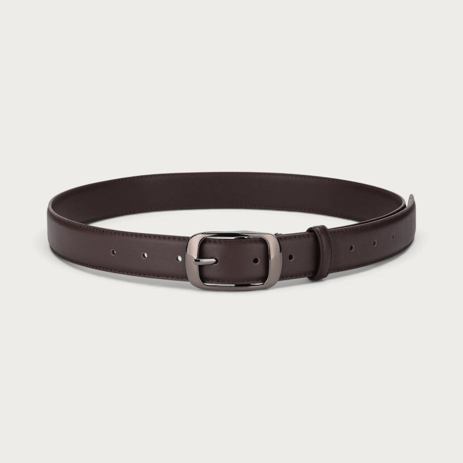 Ceinture Ceintura pour femme en cuir lisse marron avec une boucle ardillon argentée élégante Image