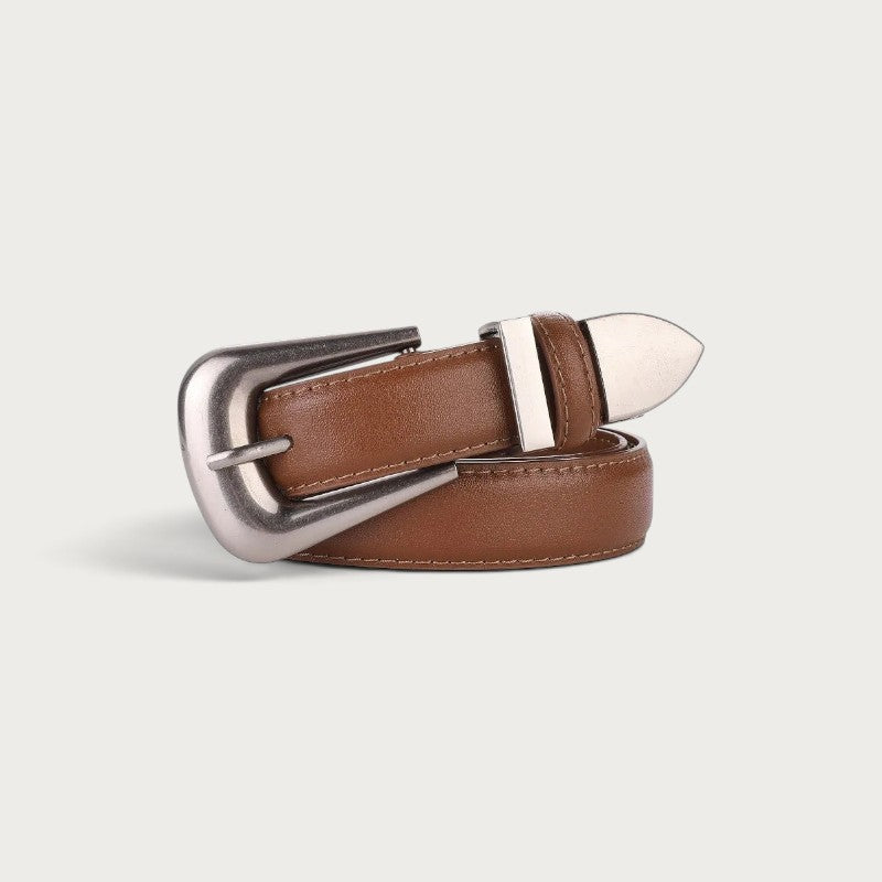 Ceinture Ceintura en cuir marron pour femme avec une boucle ardillon en métal argenté élégante