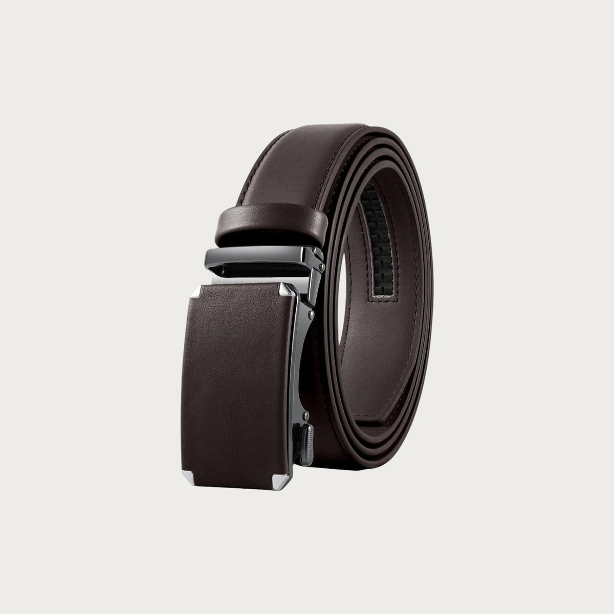 Ceinture de costume Ceintura Valerio en cuir marron avec boucle automatique en métal brossé sans trou