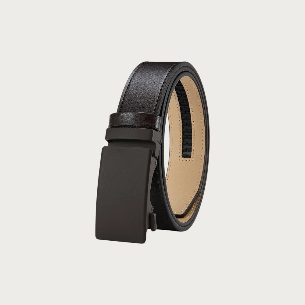 Ceinture Ceintura Viterbo en cuir de vachette marron avec boucle automatique plate et minimaliste pour homme