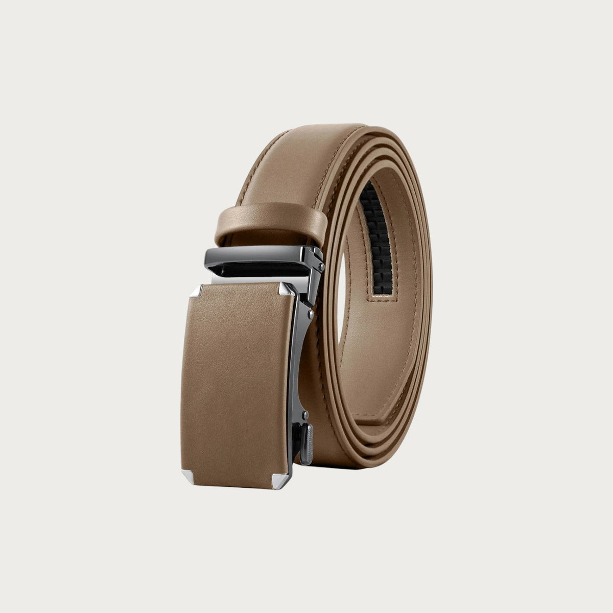 Ceinture homme Ceintura Valerio en cuir marron avec boucle automatique en métal brossé sans trou