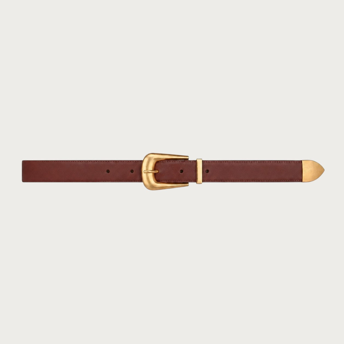 Ceinture Ceintura Sienne en cuir marron lisse avec boucle dorée sculptée au design western moderne