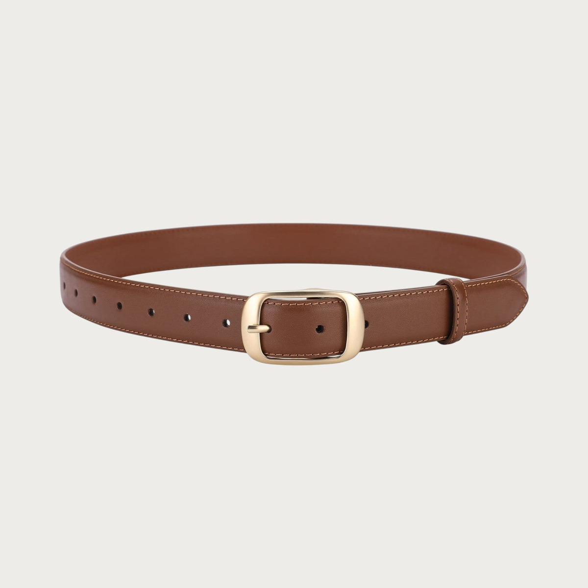 Ceinture Ceintura Vérone en cuir lisse cognac refermée en cercle, boucle rectangulaire dorée minimaliste