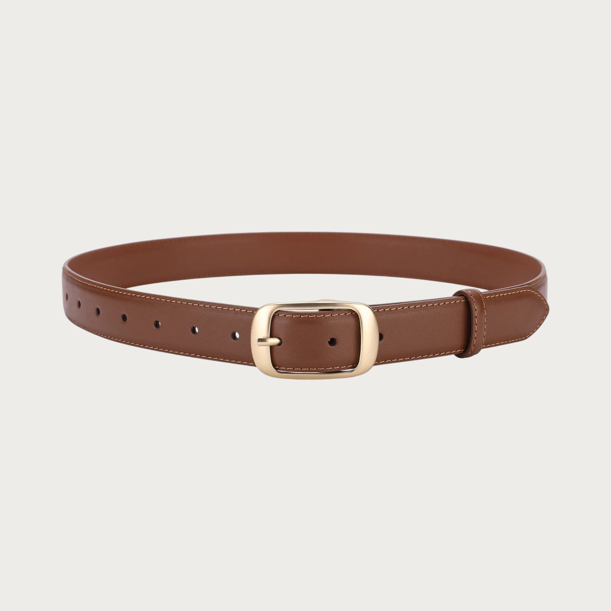 Ceinture Ceintura Vérone en cuir lisse cognac refermée en cercle, boucle rectangulaire dorée minimaliste Image