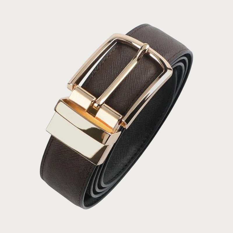 Ceinture Ceintura pour homme en cuir véritable marron avec boucle ardillon rotative dorée pour un style business