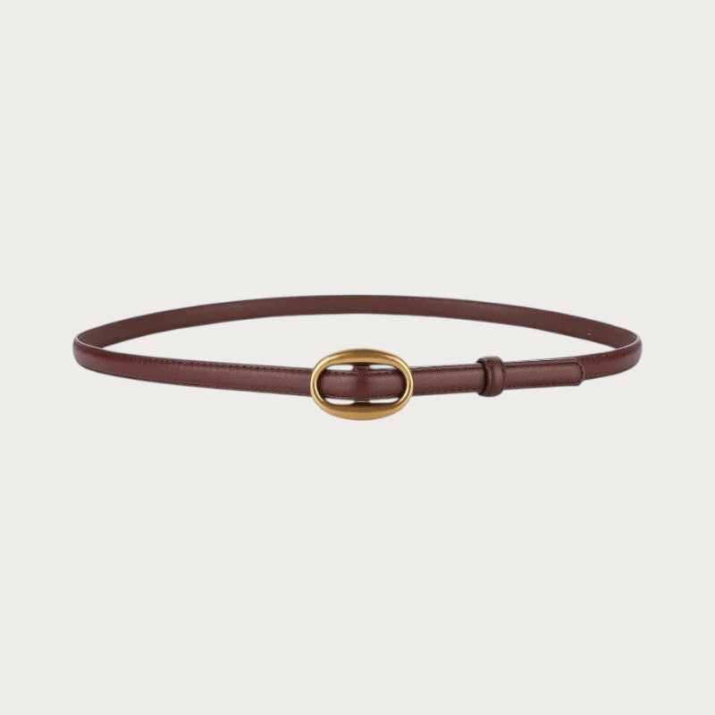 Ceinture fine Ceintura Capri en cuir brun bordeaux refermée en cercle, boucle ovale dorée minimaliste