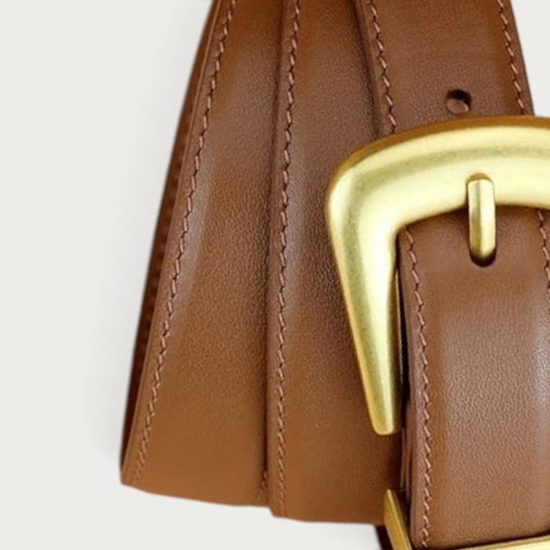 Ceinture Ceintura Sienne en cuir lisse marron avec boucle dorée sculptée au style western raffiné
