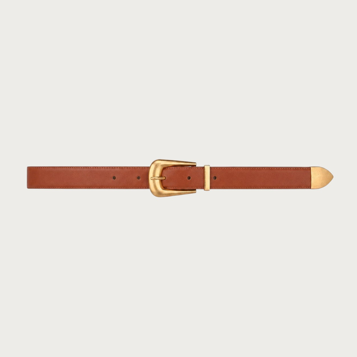 Ceinture Ceintura Sienne en cuir marron lisse avec boucle dorée sculptée et embout métallique assorti