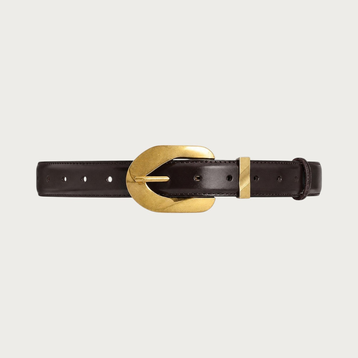 Ceinture vintage pour femme en cuir de vachette marron avec boucle ardillon dorée de 2,8 cm de large