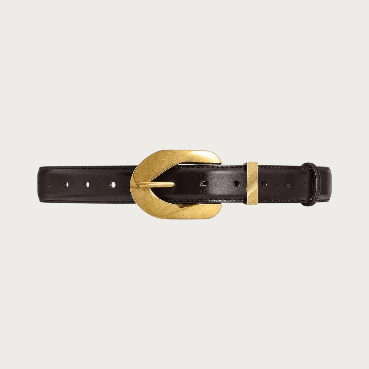 Ceinture vintage pour femme en cuir de vachette marron avec boucle ardillon dorée de 2,8 cm de large Image