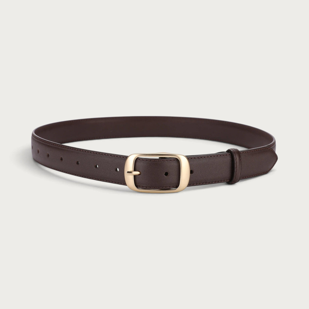 Ceinture Ceintura Vérone en cuir lisse brun foncé refermée en cercle, boucle rectangulaire dorée