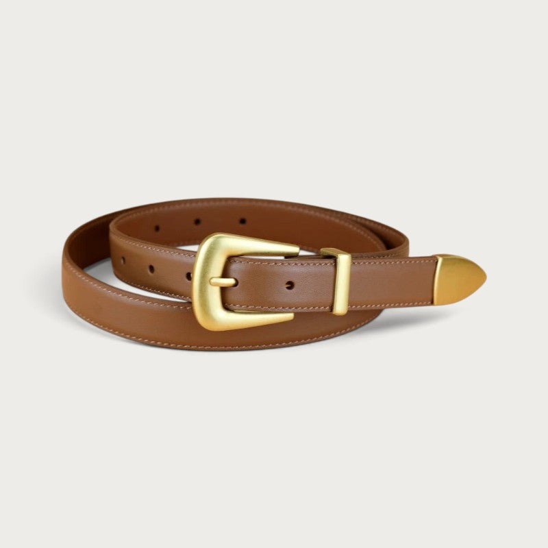 Ceinture femme Ceintura Sienne en cuir marron lisse avec boucle dorée sculptée au style western élégant