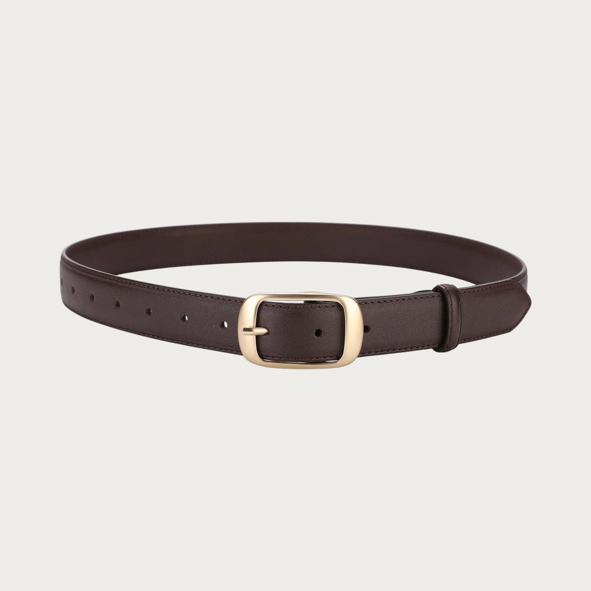 Ceinture Ceintura Vérone en cuir lisse chocolat refermée en cercle, boucle rectangulaire dorée minimaliste