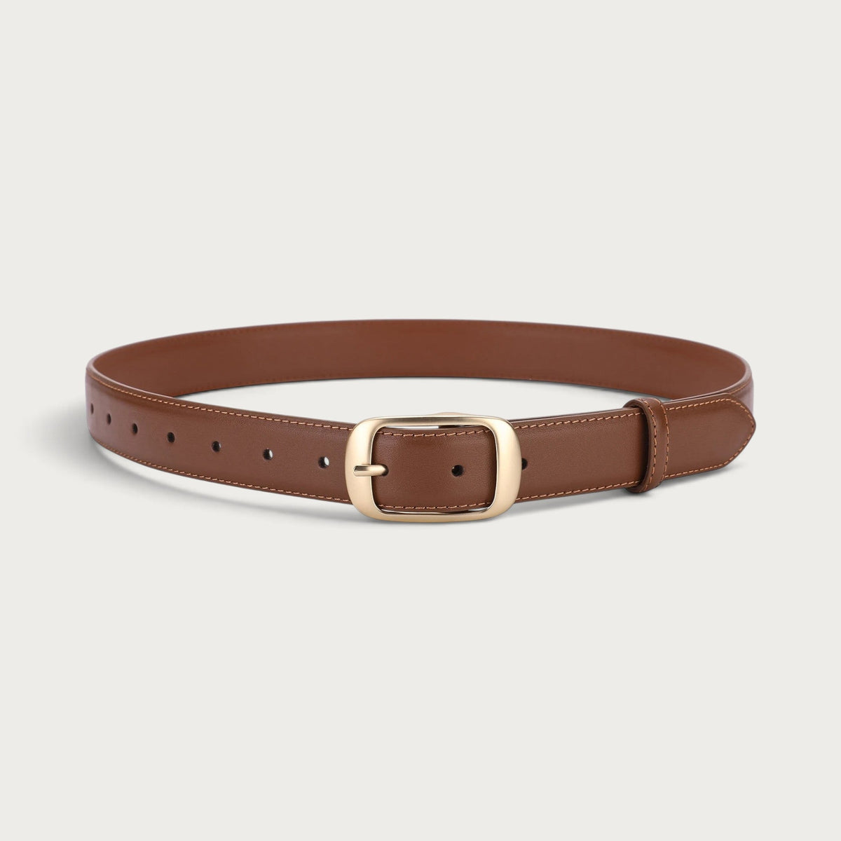 Ceinture Ceintura Vérone en cuir lisse camel refermée en cercle, boucle rectangulaire dorée et passant