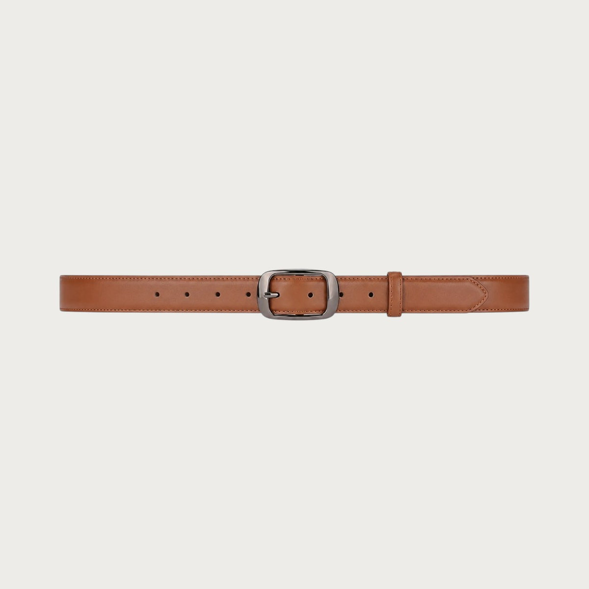 Ceinture femme Ceintura Florence en cuir lisse marron avec boucle rectangulaire en métal argenté mat