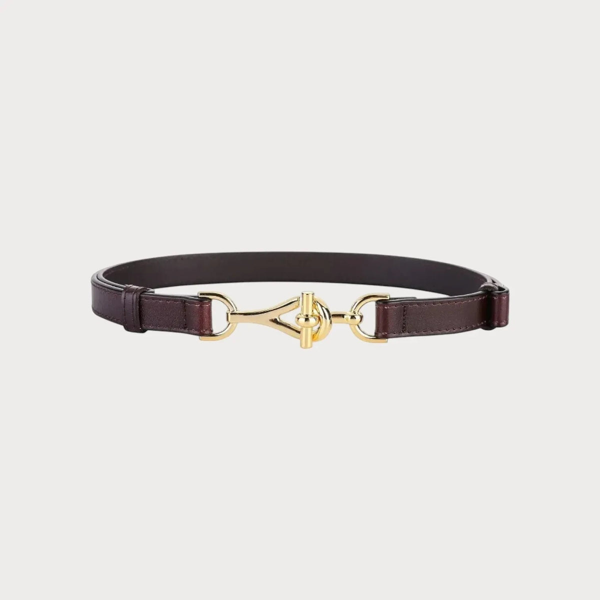 Ceinture fine Ceintura en cuir véritable marron avec une boucle mors dorée élégante pour femme