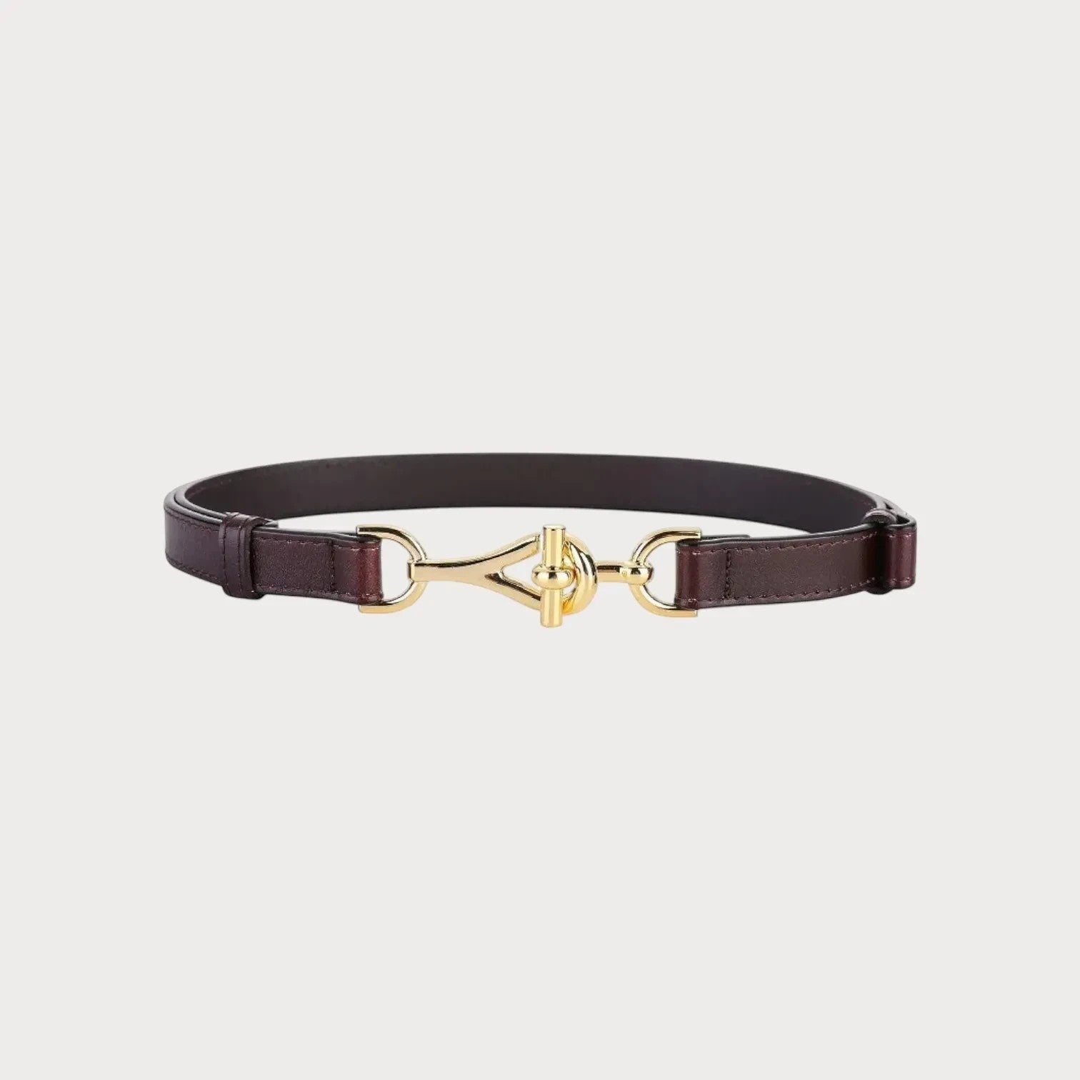 Ceinture fine Ceintura en cuir véritable marron avec une boucle mors dorée élégante pour femme Image