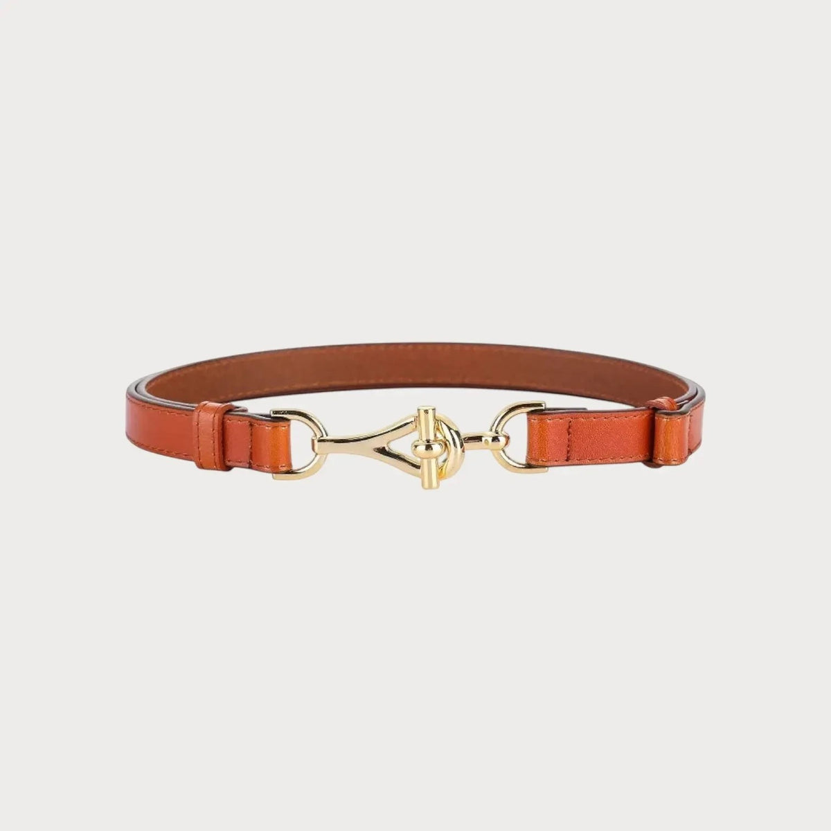 Ceinture fine en cuir véritable marron Ceintura avec une boucle mors dorée élégante pour femme
