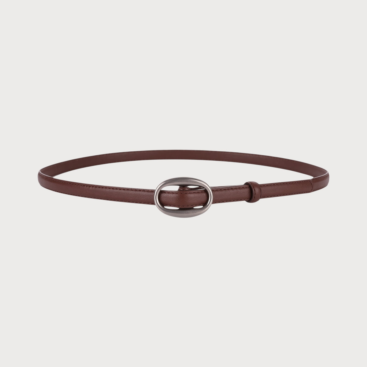 Ceinture fine en cuir marron Ceintura avec boucle ovale en argent brossé