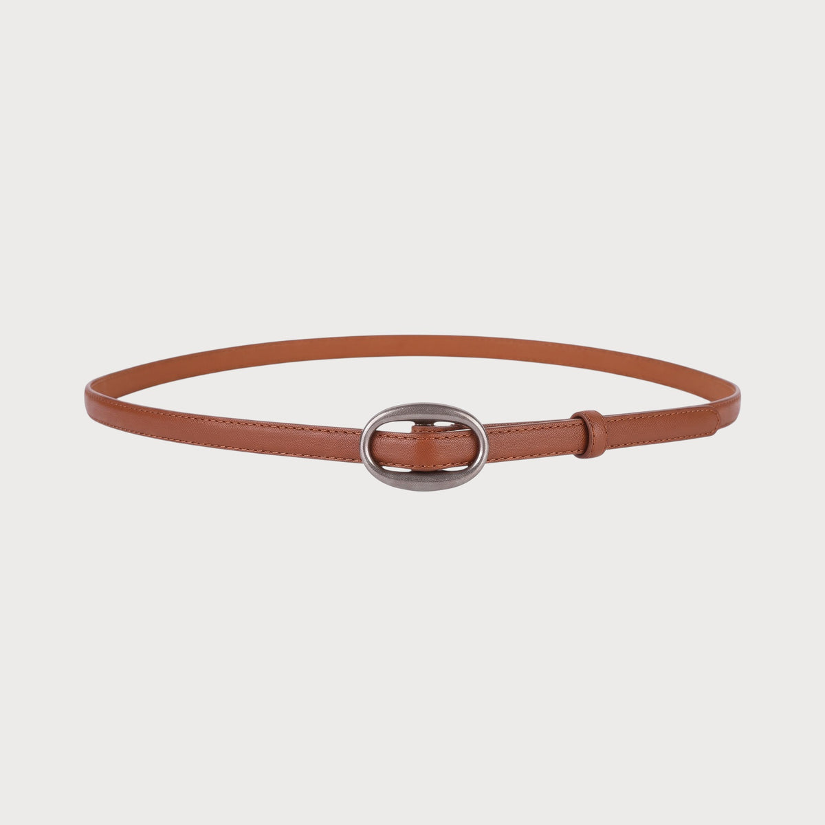 Ceinture fine en cuir marron Ceintura avec boucle ovale en argent brossé pour femme