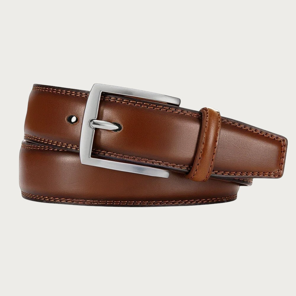 Ceintura ceinture homme en cuir marron avec boucle ardillon en métal argenté pour un style élégant et formel