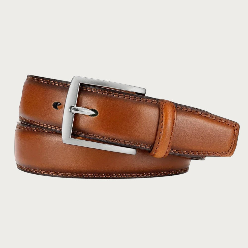 Ceintura ceinture homme en cuir marron avec boucle ardillon en métal argenté, style élégant et durable.