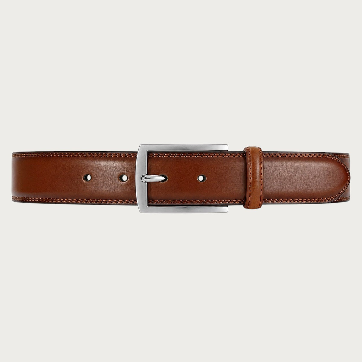Ceintura ceinture homme en cuir marron avec boucle ardillon métallique classique et coutures apparentes