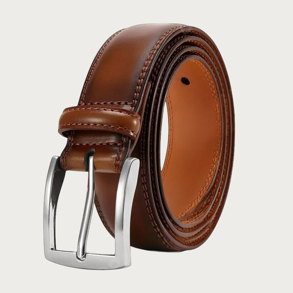 Ceintura ceinture homme en cuir marron de haute qualité avec boucle ardillon en métal argenté