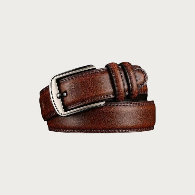 Ceinture Ceintura Savona pour homme en cuir marron lisse avec boucle ardillon en métal argenté