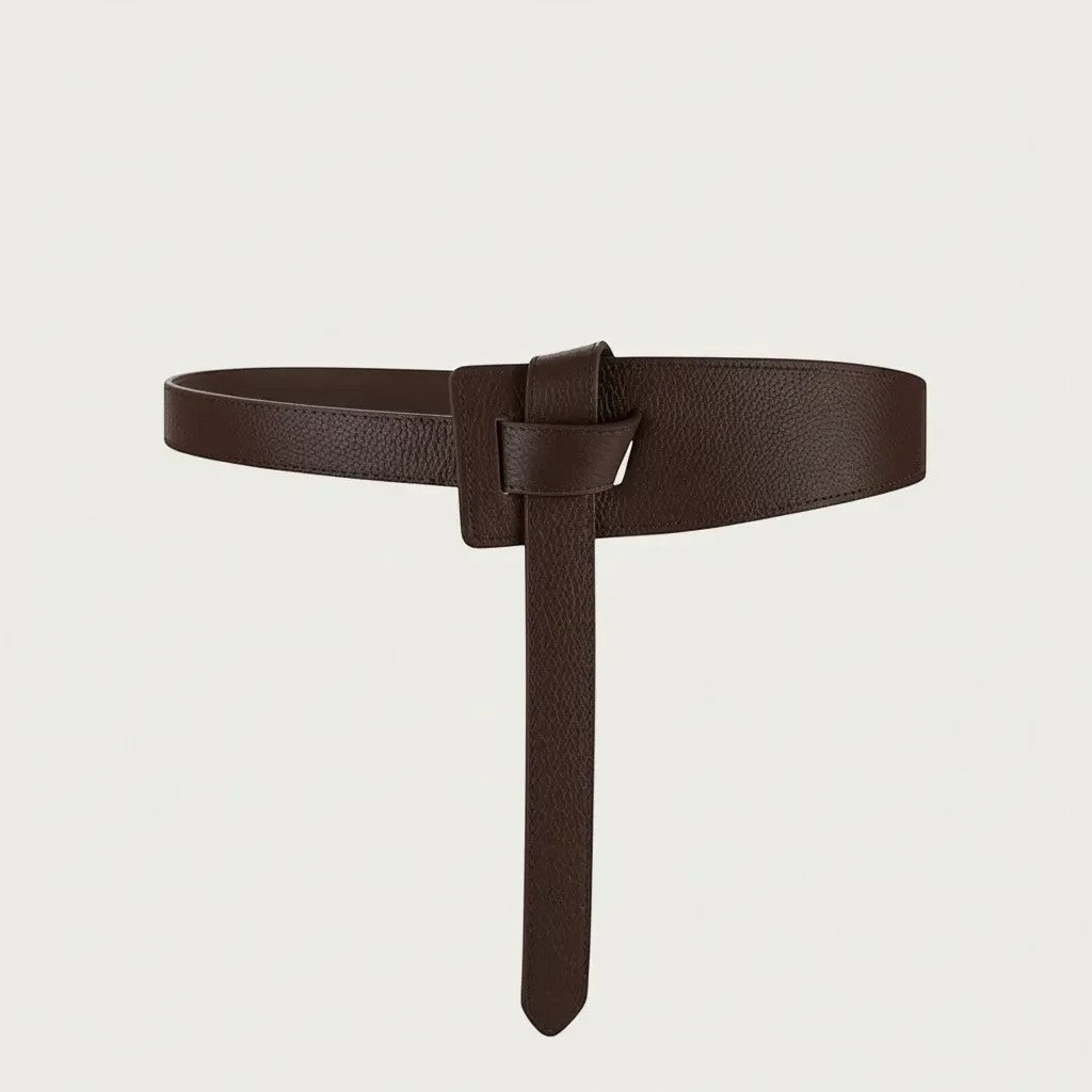 Ceinture Ceintura souple en cuir marron à nouer, accessoire élégant pour robe avec finition grainée