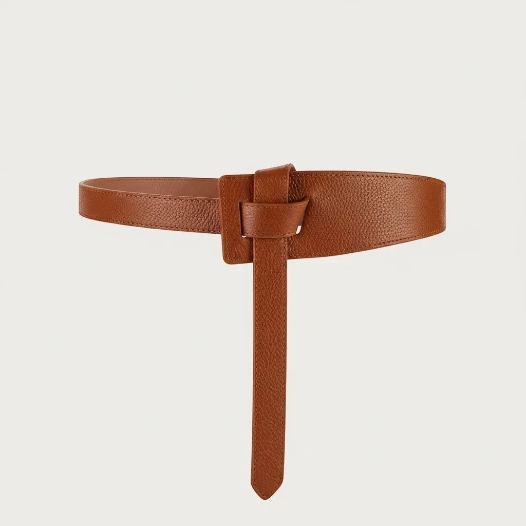Ceinture Ceintura souple en cuir marron grainé avec un nœud décoratif élégant pour cintrer une robe