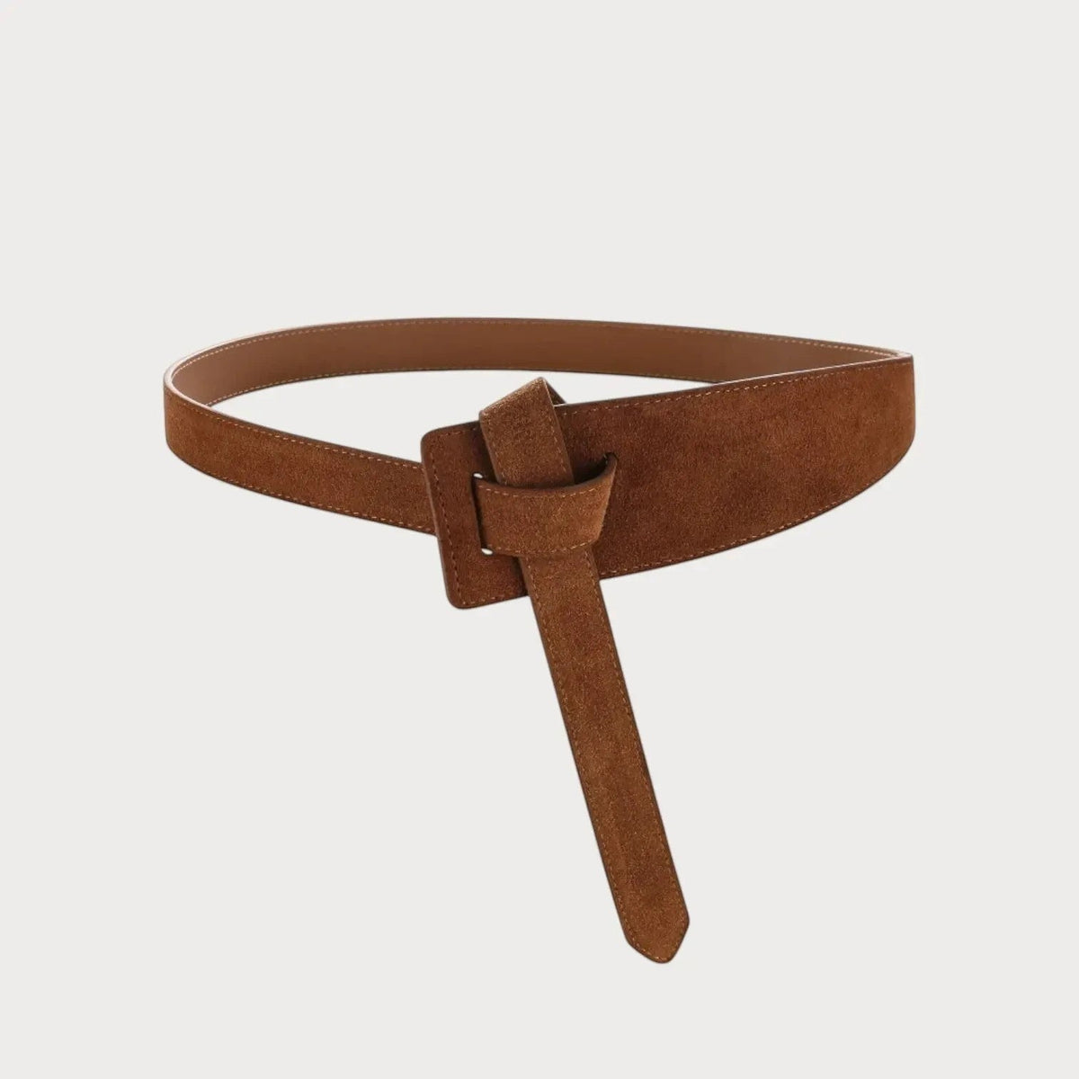 Ceinture souple Ceintura Amabile en cuir retourné cognac nouée, pan pendant et aspect velouté
