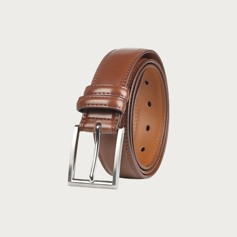 Ceinture Ceintura Brindisi en cuir marron enroulée, boucle ardillon rectangulaire en métal argenté