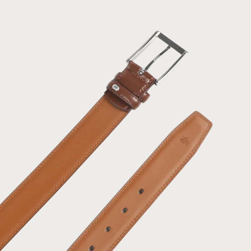 Ceinture Ceintura Brindisi en cuir cognac en diagonale, extrémité biseautée et boucle ardillon argentée