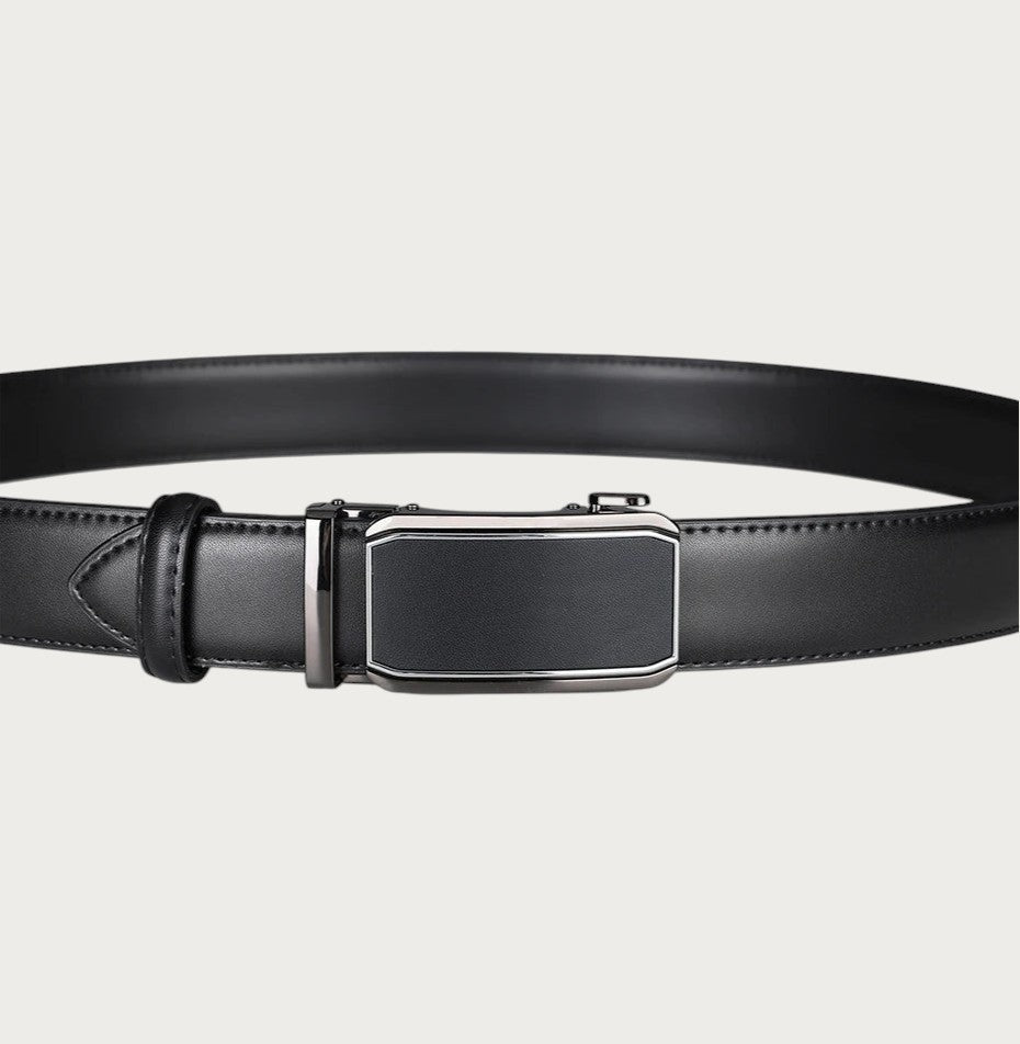 Ceinture de costume homme Ceintura Raffaele en cuir noir lisse avec boucle automatique à cliquet sans trou