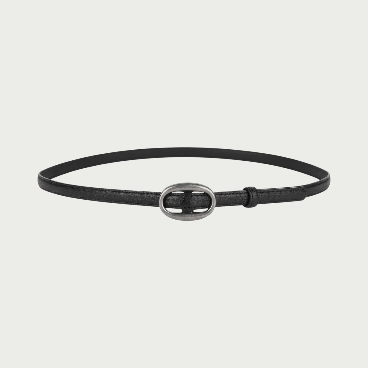 Ceinture Ceintura Ravello fine en cuir noir avec boucle ovale en argenté brossé pour femme