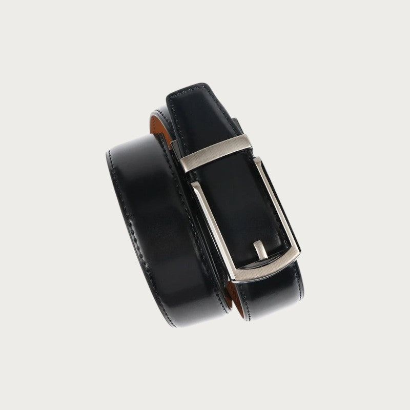 Ceinture Ceintura Pistoia en cuir noir enroulée en deux tours, boucle rotative argentée vue de face Image