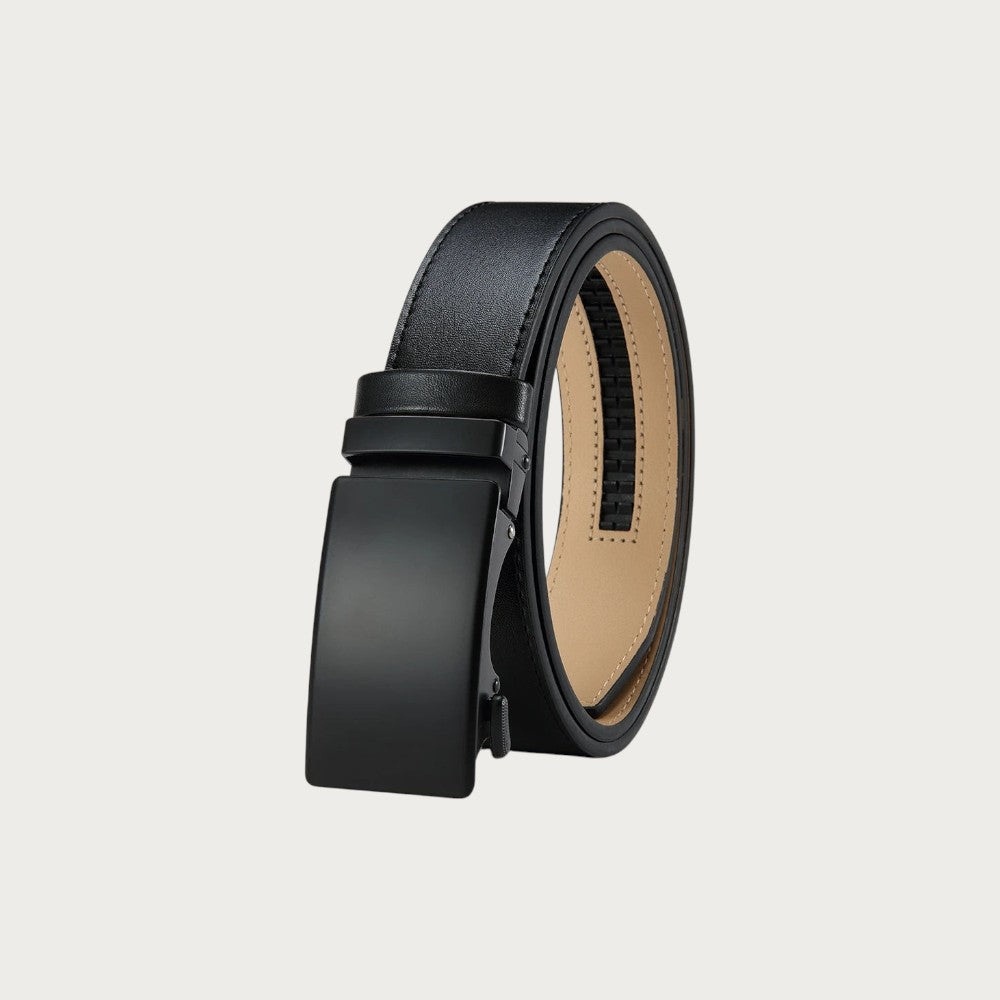 Ceinture de costume homme Ceintura Viterbo en cuir noir avec boucle automatique plate et minimaliste Image