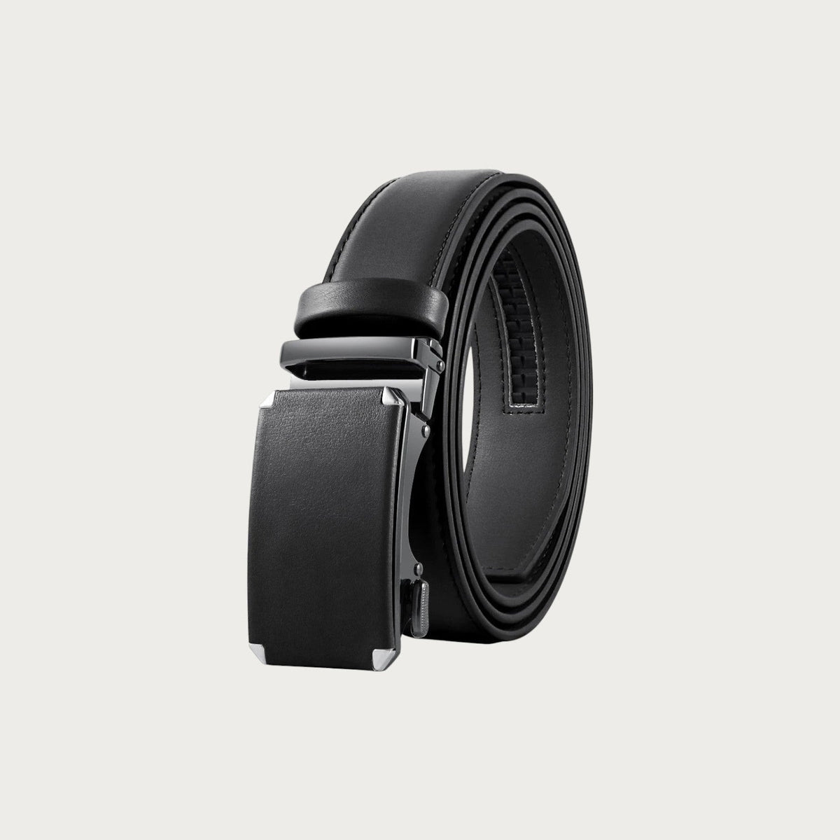 Ceinture de costume homme Ceintura en cuir noir avec boucle automatique en métal brossé au design élégant