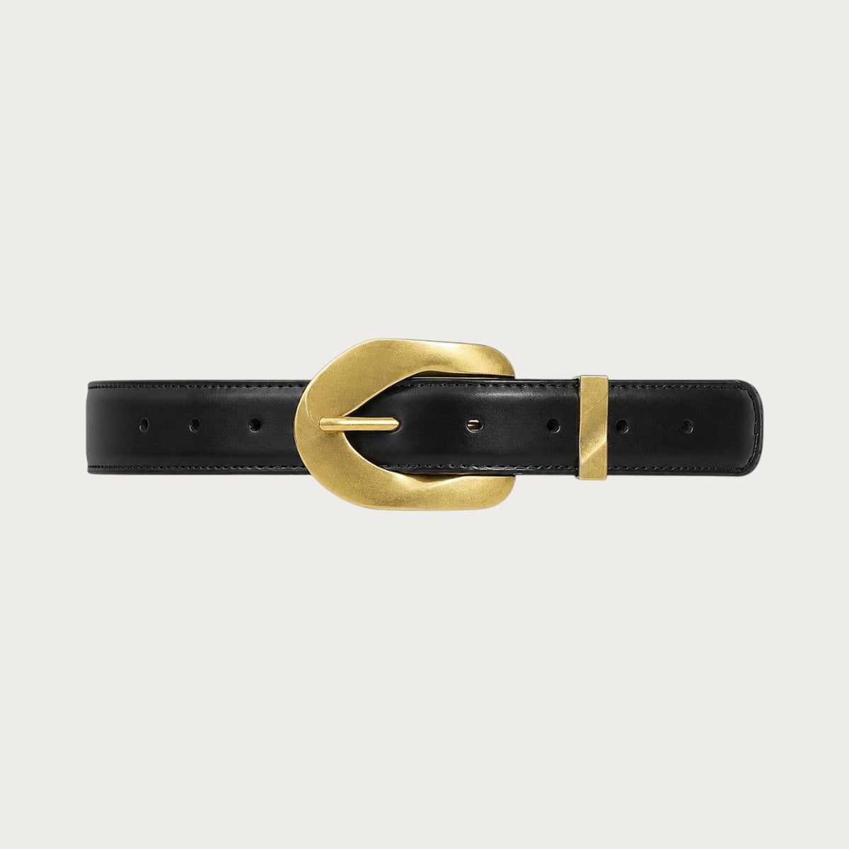 Ceinture femme Ceintura en cuir noir vintage avec boucle ardillon en métal doré de 2,8 cm de large