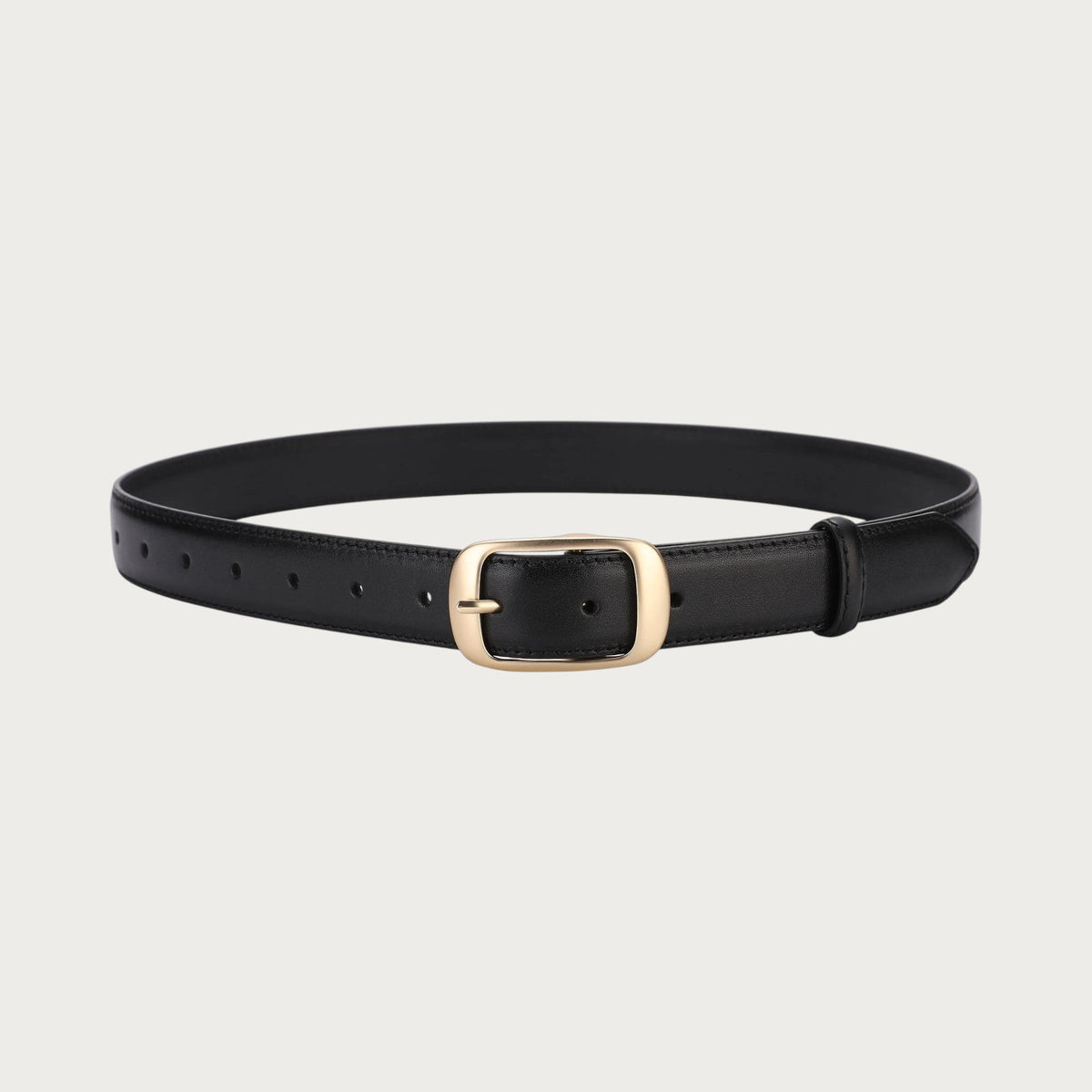 Ceinture Ceintura Vérone en cuir lisse noir refermée en cercle, boucle rectangulaire dorée minimaliste