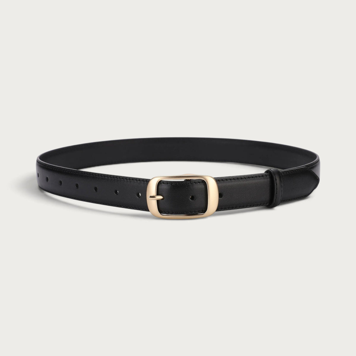 Ceinture Ceintura Vérone en cuir lisse noir enroulée, boucle dorée et trous de réglage alignés