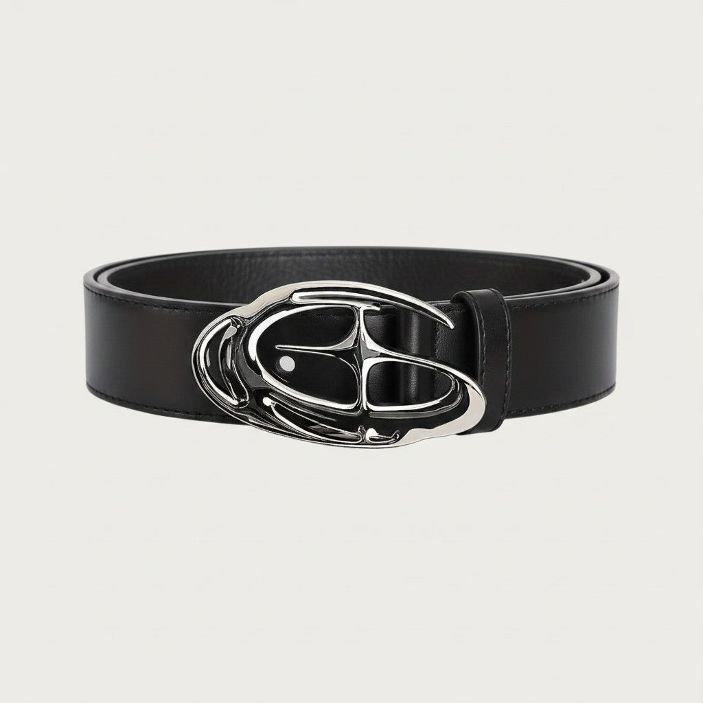 Ceintura ceinture unisexe en cuir PU noir avec boucle métallique argentée style punk gothique Y2K Image